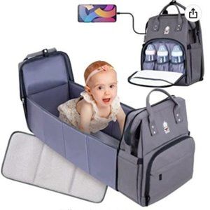 TSBABIES Speckled Gray Diaper Bag Backpack with Changing Station